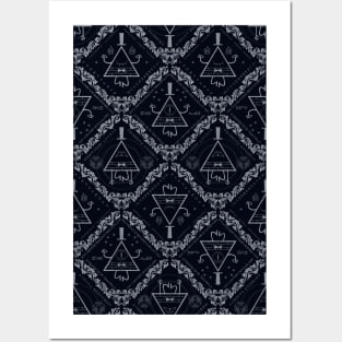 Bill Cipher Damask (dark) Posters and Art